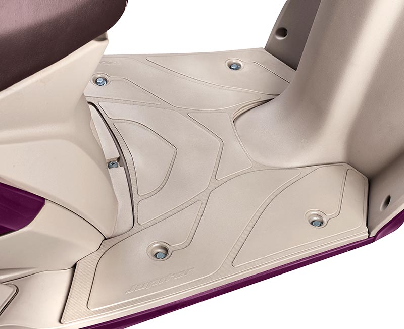 New TVS Jupiter Foot Rest which can be used to store luggages. 