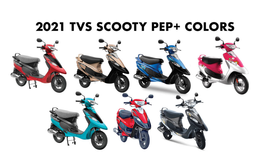 New TVS Scooty Pep+ Colors.  All Color options of 2021 TVS Scooty Pep+