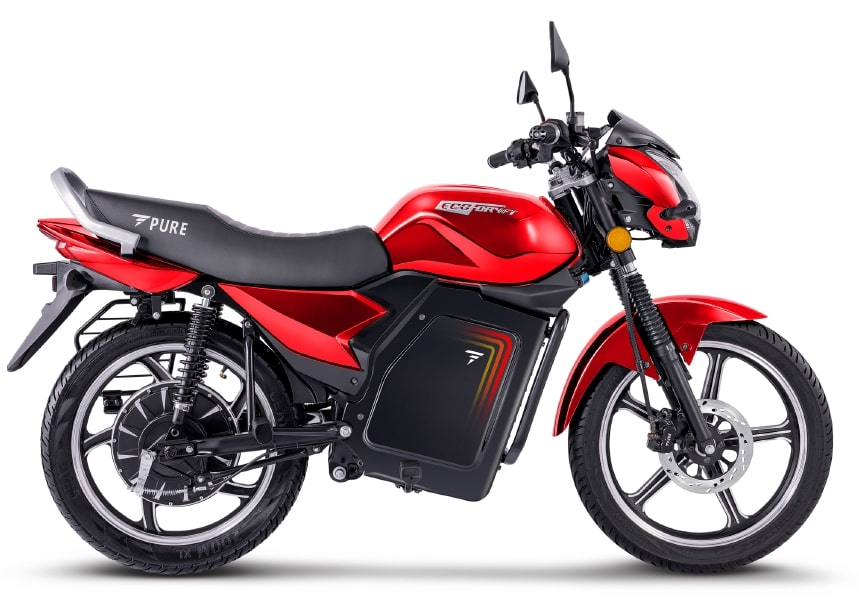 Pure EV EcoDrift Electric motorcycle Red color