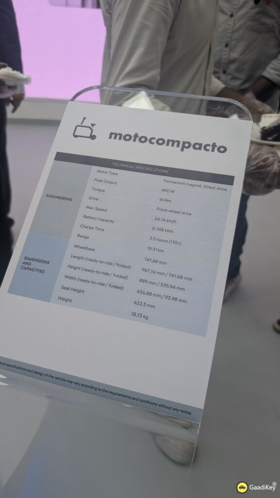 Honda EV Store Motocompacto Specifications