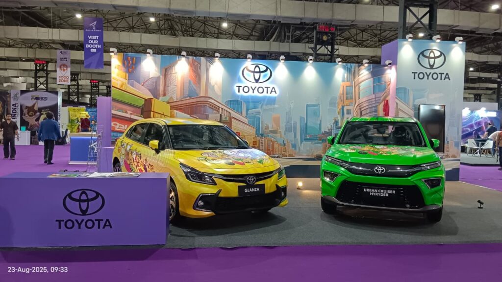 Toyota Anime India 2025 Hyryder in Green, Glanza in Yellow ANime