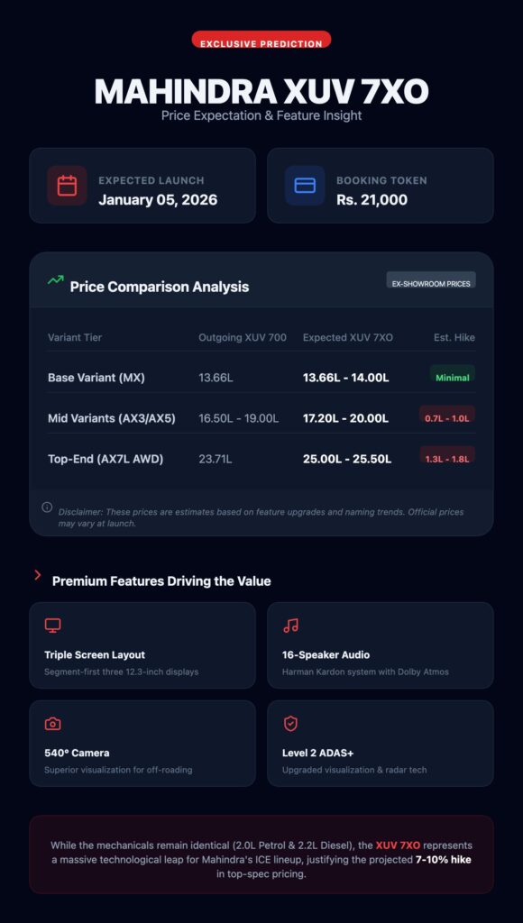 Mahindra XUV 7X0 and Mahindra XUV 700 Price Difference Variant Wise