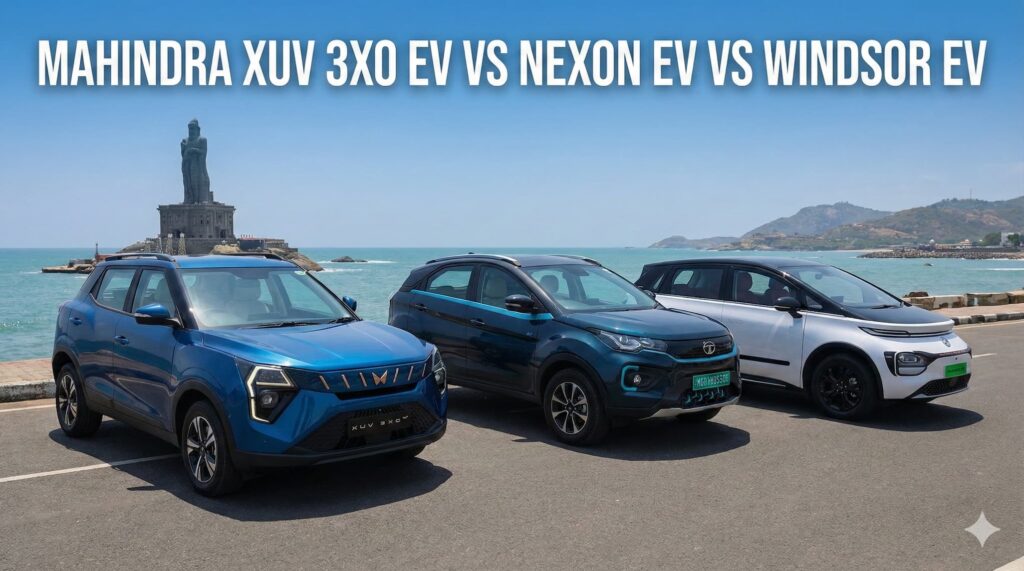 XUV 3XO EV vs Nexon EV vs Windsor EV Specs comparison