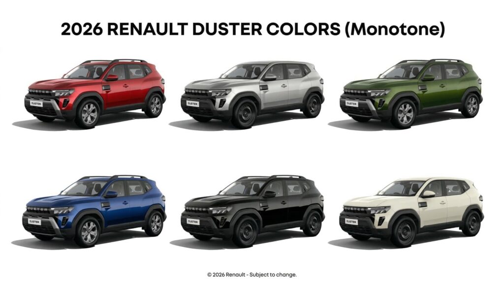 2026 Renault Duster Colors New model all colors mon tone color options
