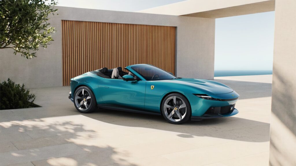 Ferrari Amalfi Spider Verde Costiera (Coastal Green) Front Design Blue 2026 Model 