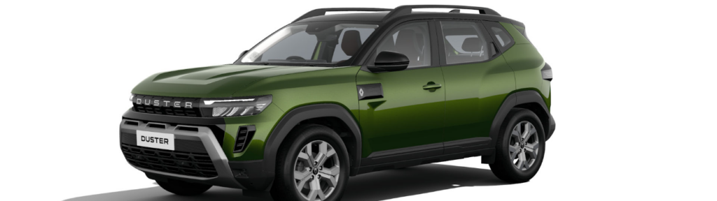 [Photo of 2026 Renault Duster in Mountain Jade Green with Stealth Black]